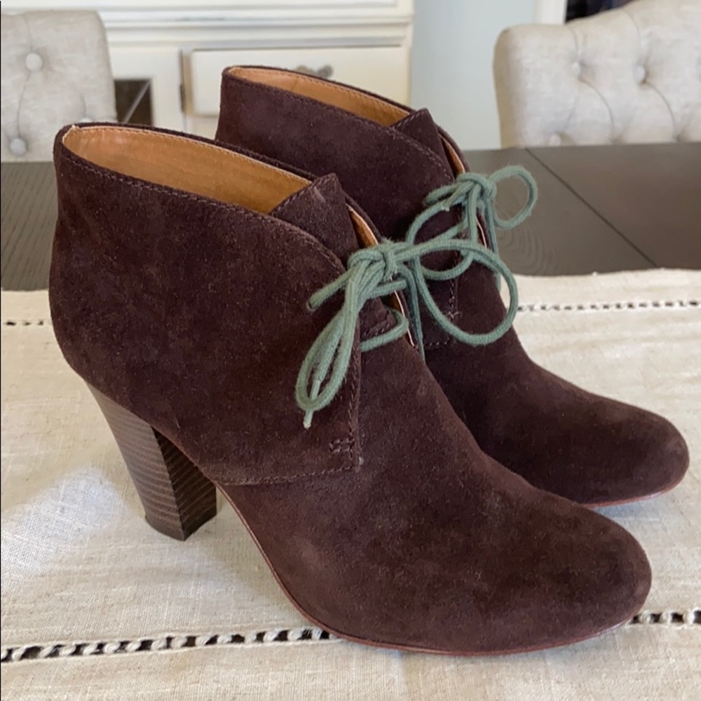 Brown Suede Heeled Booties- Fossil